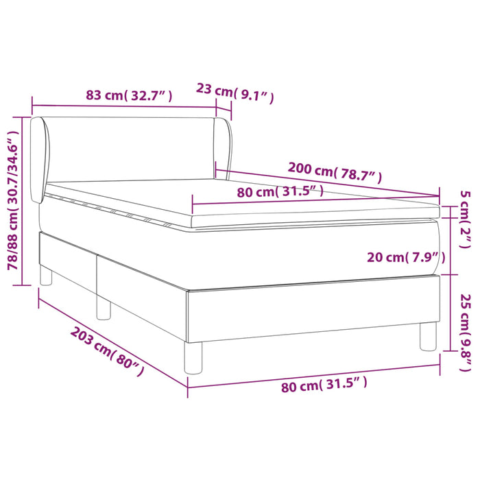 Pat box spring cu saltea, gri închis, 80x200 cm, textil , 7 - homenest.ro