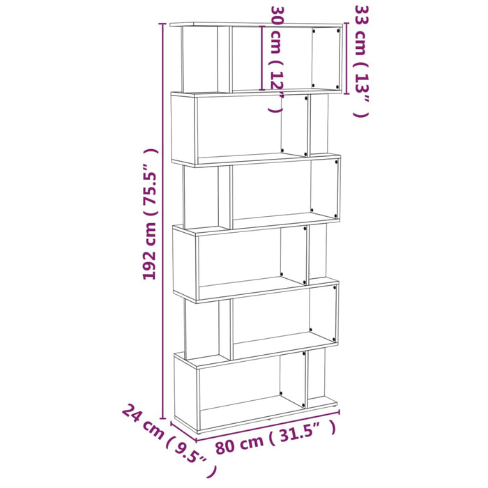 Bibliotecă/Separator, gri sonoma, 80x24x192 cm, lemn prelucrat , 8 - homenest.ro