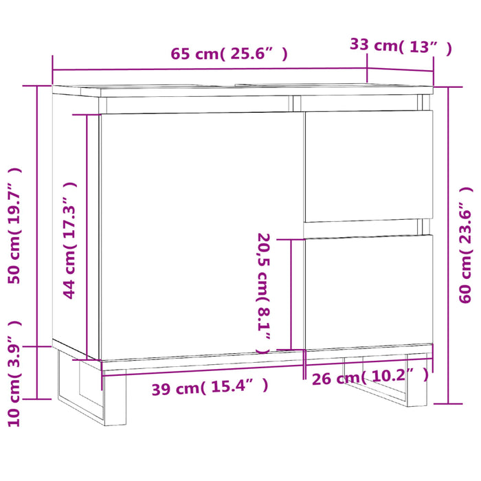 Dulap de baie, stejar maro, 65x33x60 cm, lemn prelucrat