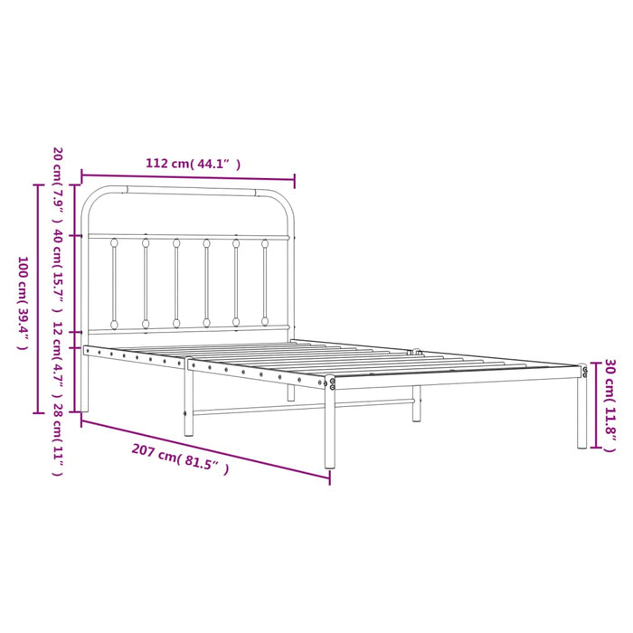 Cadru de pat din metal cu tăblie, alb, 107x203 cm , 9 - homenest.ro