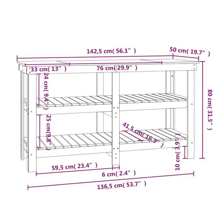 Banc de lucru, alb, 142,5x50x80 cm, lemn masiv pin , 8 - homenest.ro