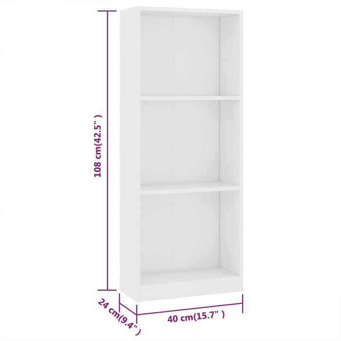 Bibliotecă cu 3 rafturi, alb, 40x24x108 cm, PAL , 6 - homenest.ro